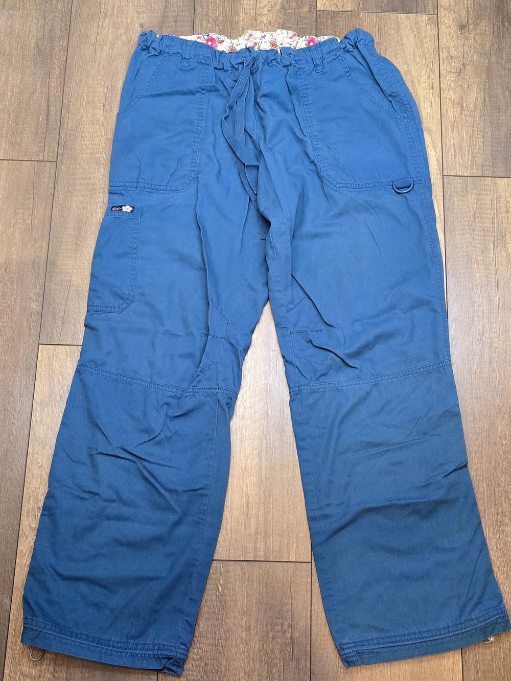 Casual Blue Cargo Pants with Elastic Drawstring Waist sku 503